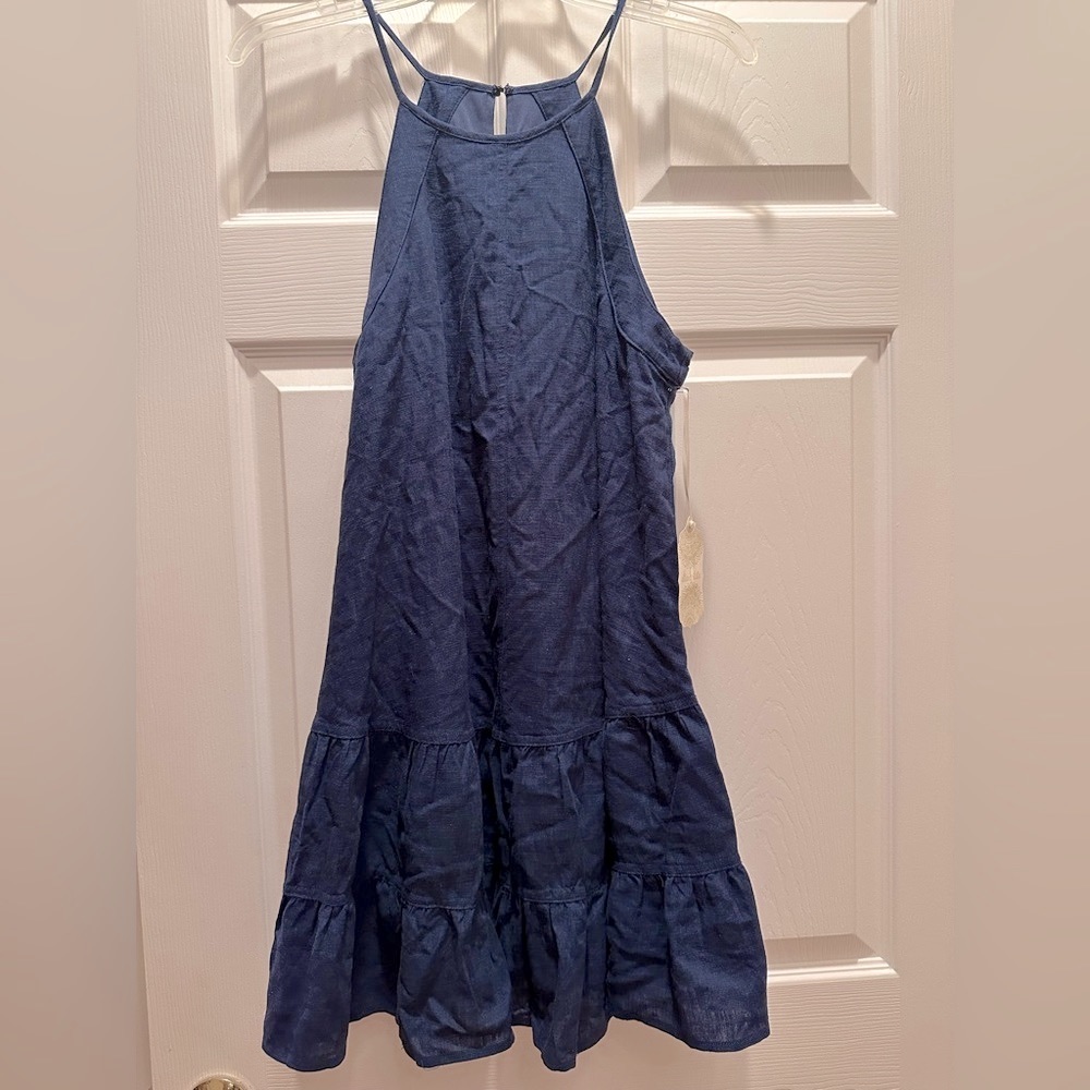 Altar’d State Dark Blue Tiered Halter Neckline Mini Dress Small